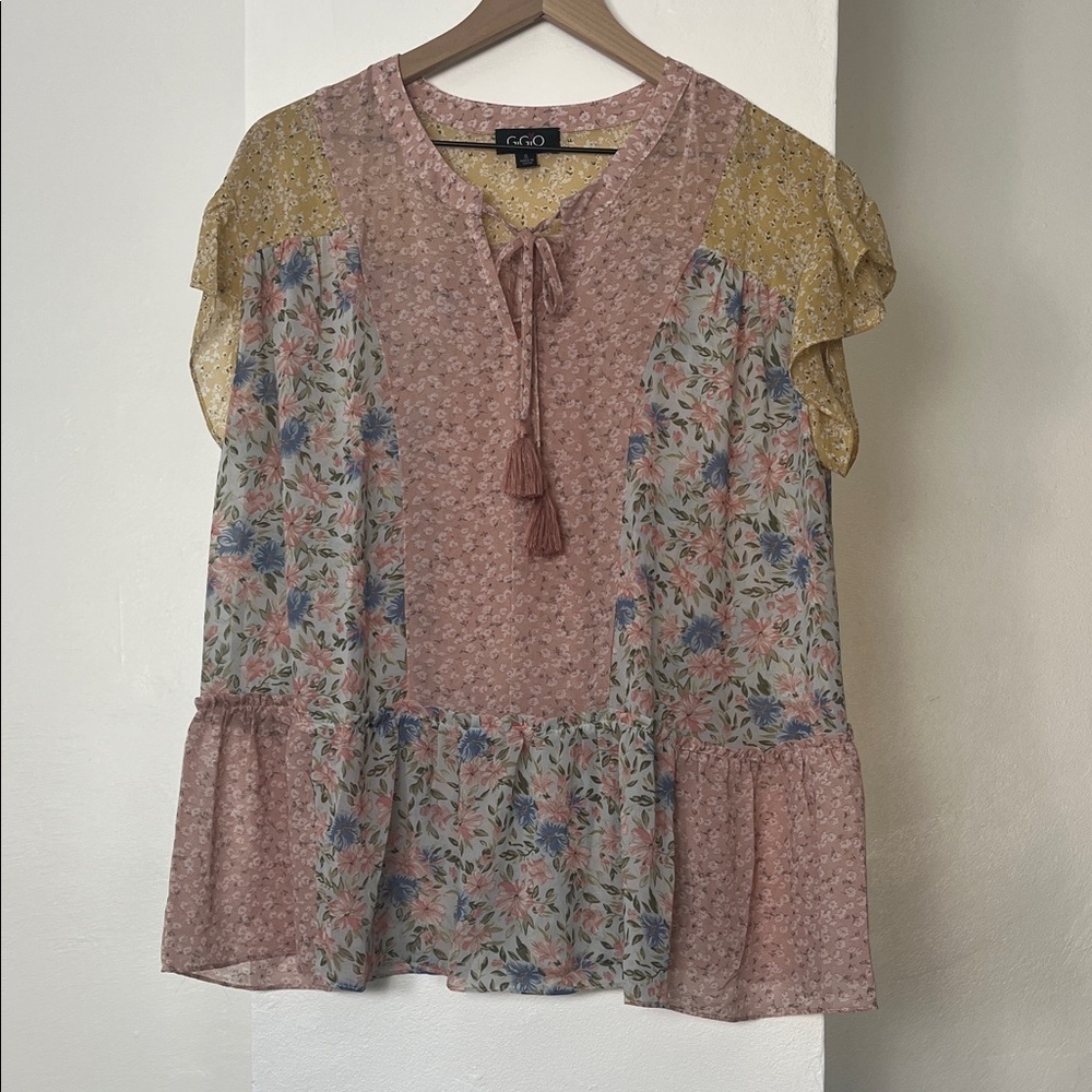 GiGiO Women's Pink and Yellow Floral Blouse - Picture 3 of 12